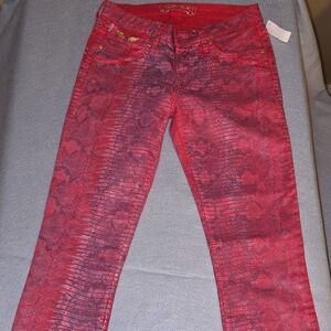 Robin's Jean Red Snake-Print Skinny Jeans